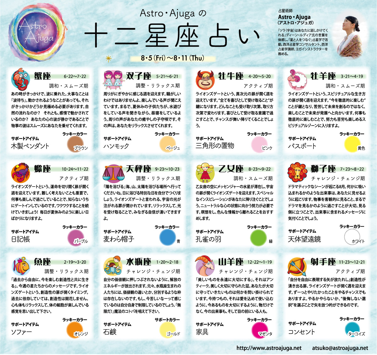 週刊ベイスポ「１２星座占い」の連載（8/5〜8/11）