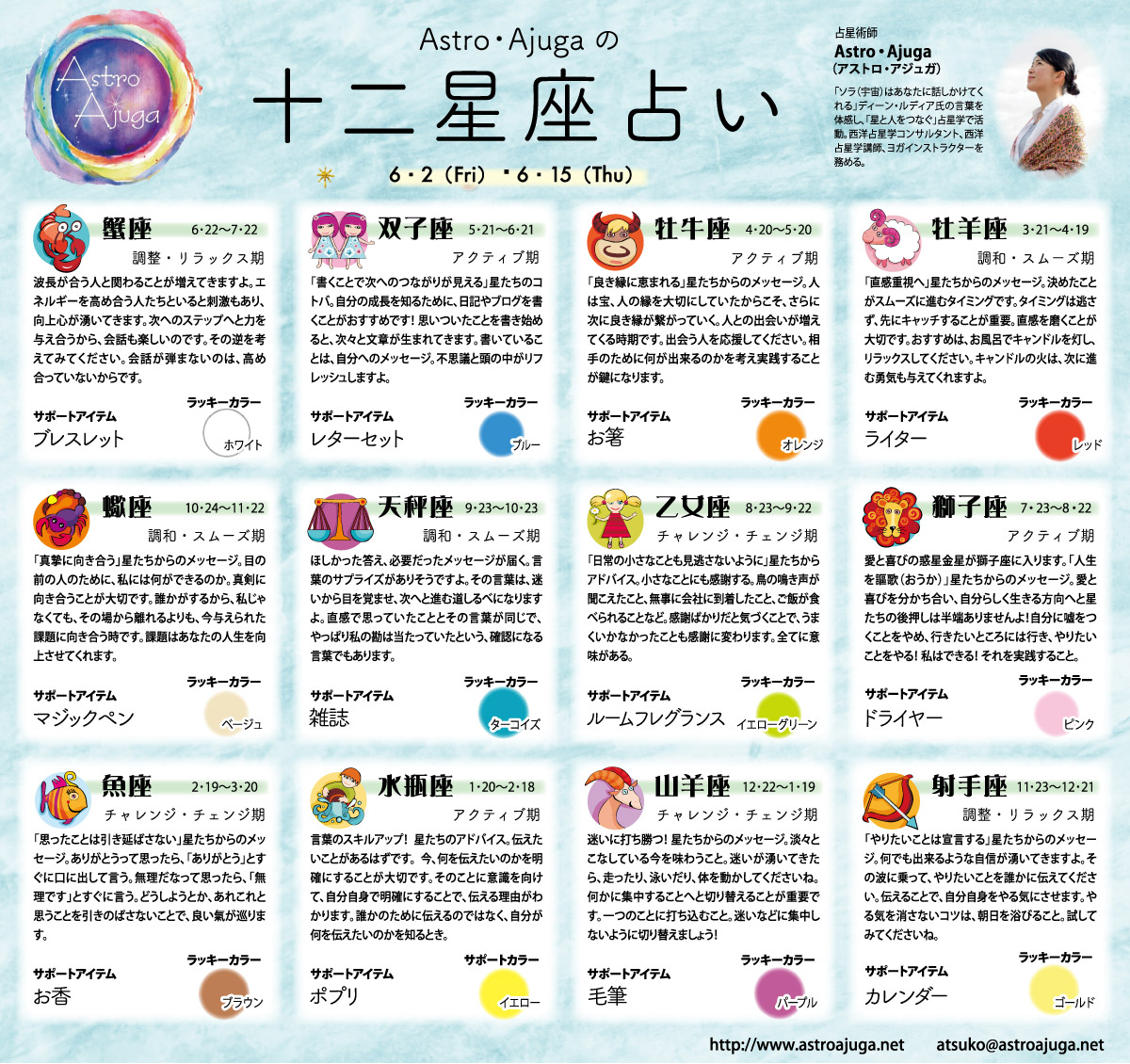 ベイスポ「１２星座占い」の連載（6月2日〜6月15日）