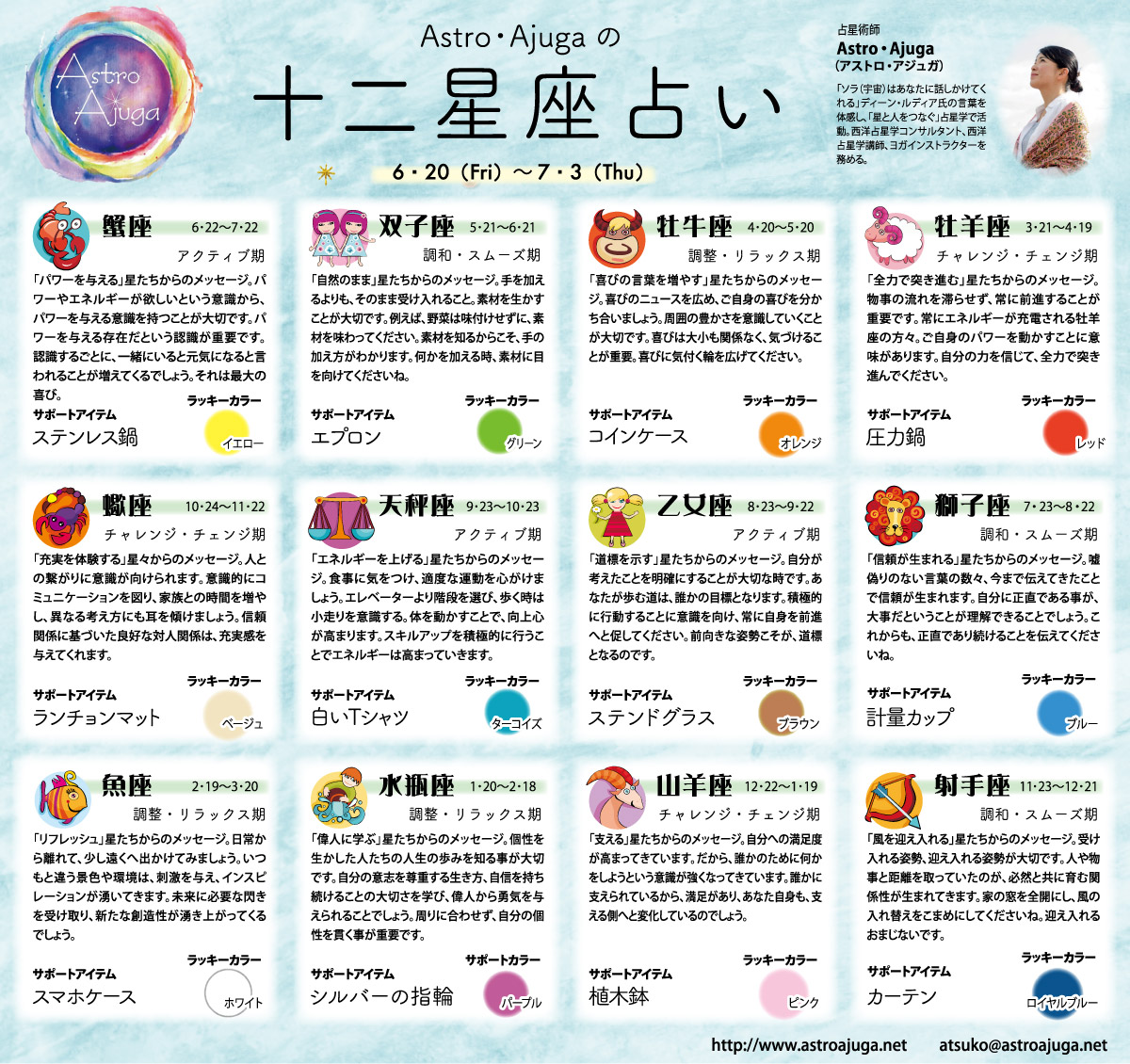 ベイスポ「１２星座占い」の連載（6月20日〜7月3日）