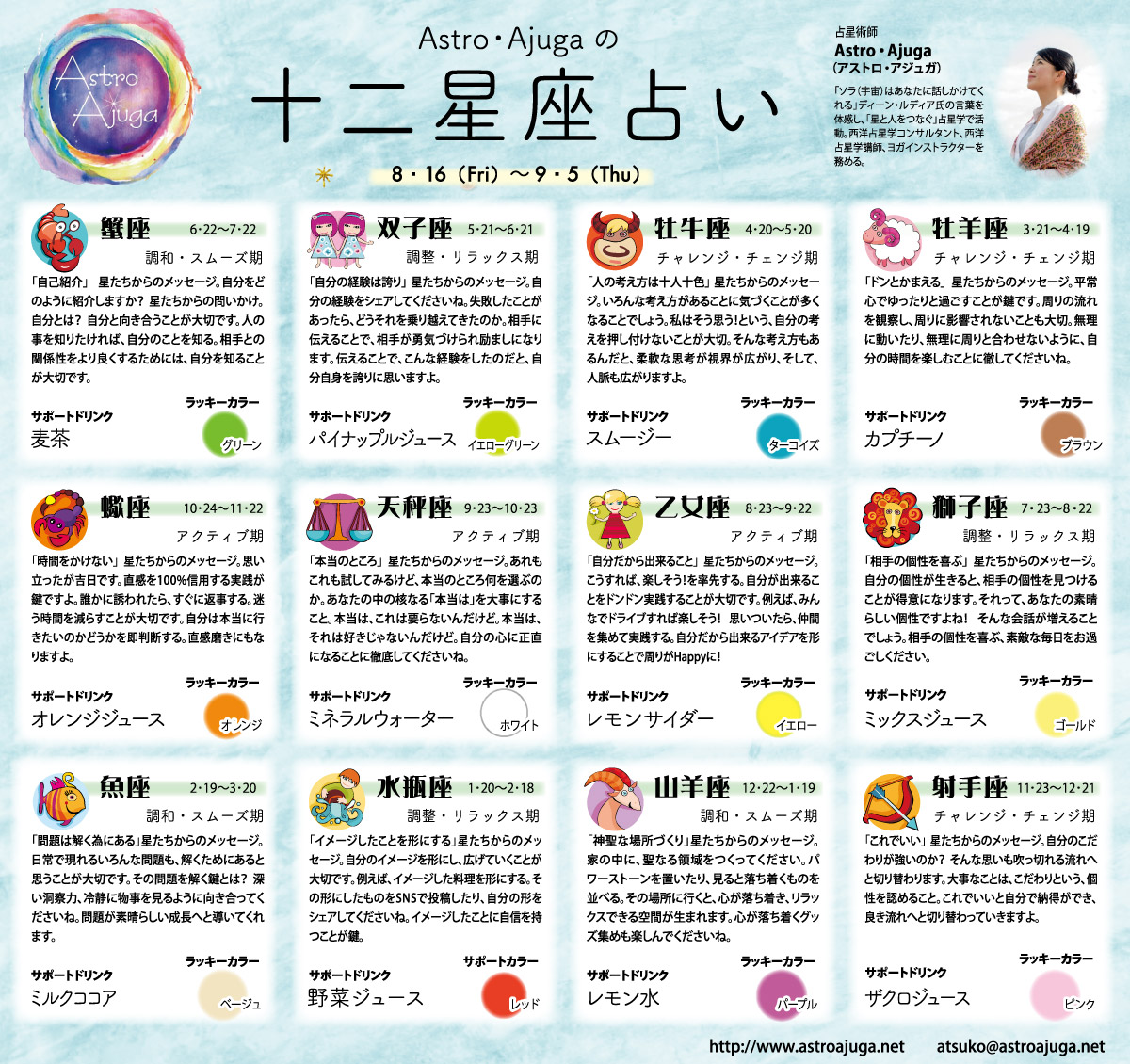 ベイスポ「１２星座占い」の連載（8月16日〜9月5日）