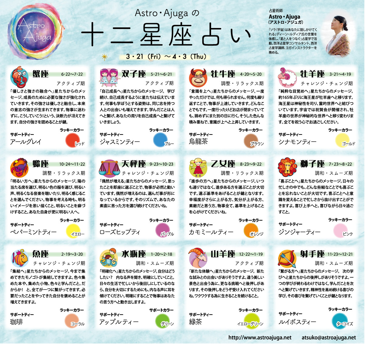 ベイスポ「１２星座占い」の連載（3月21日〜4月3日）