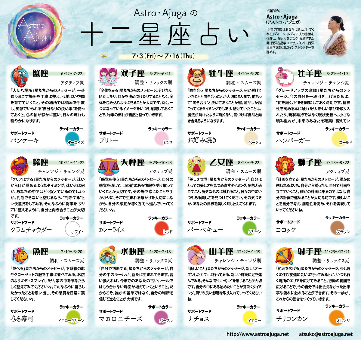 ベイスポ「１２星座占い」の連載（7月3日〜7月16日）
