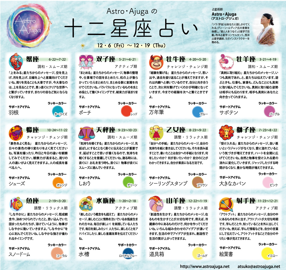 ベイスポ「１２星座占い」の連載（12月6日〜12月19日）