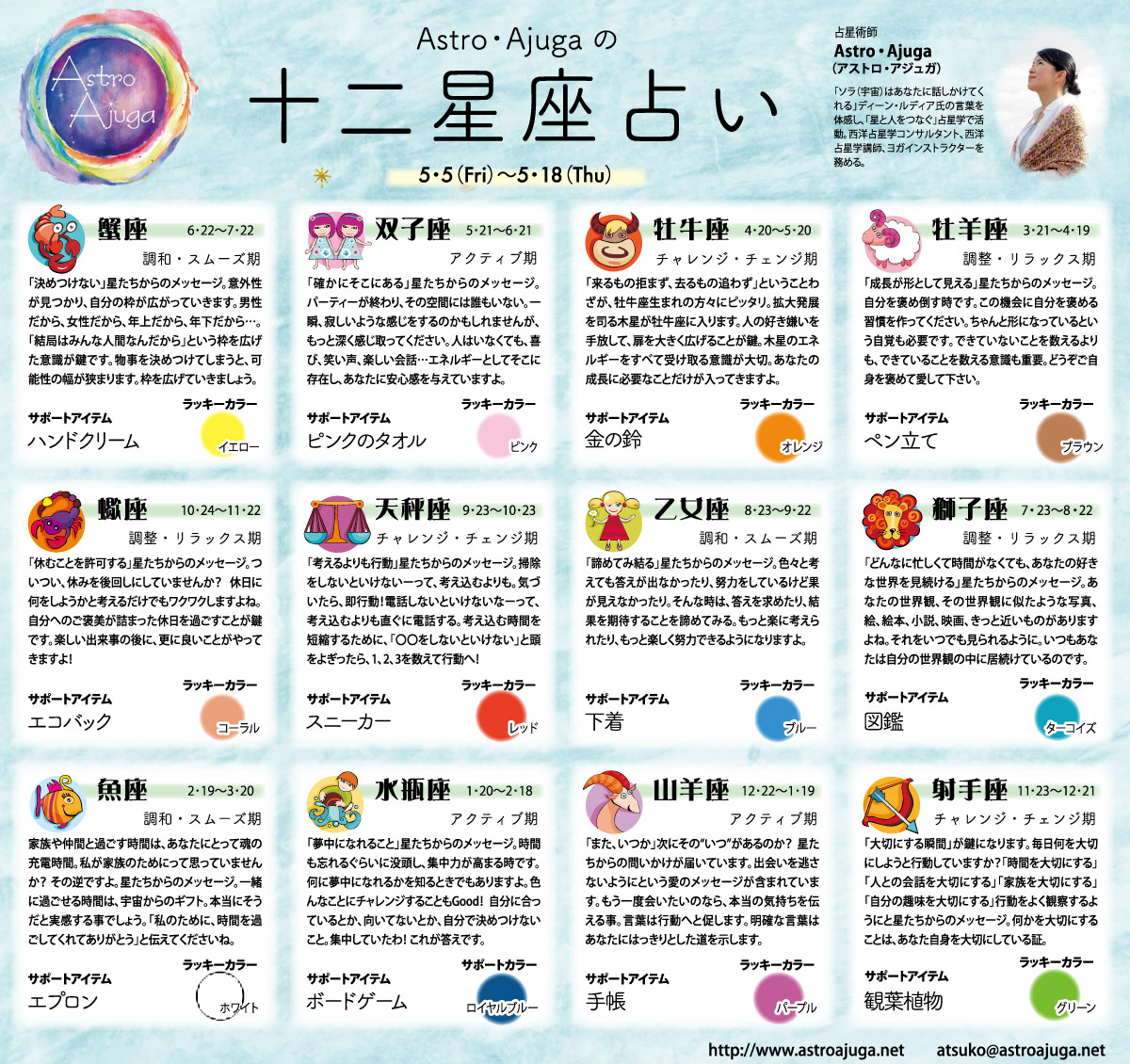 ベイスポ「１２星座占い」の連載（5月5日〜5月18日）