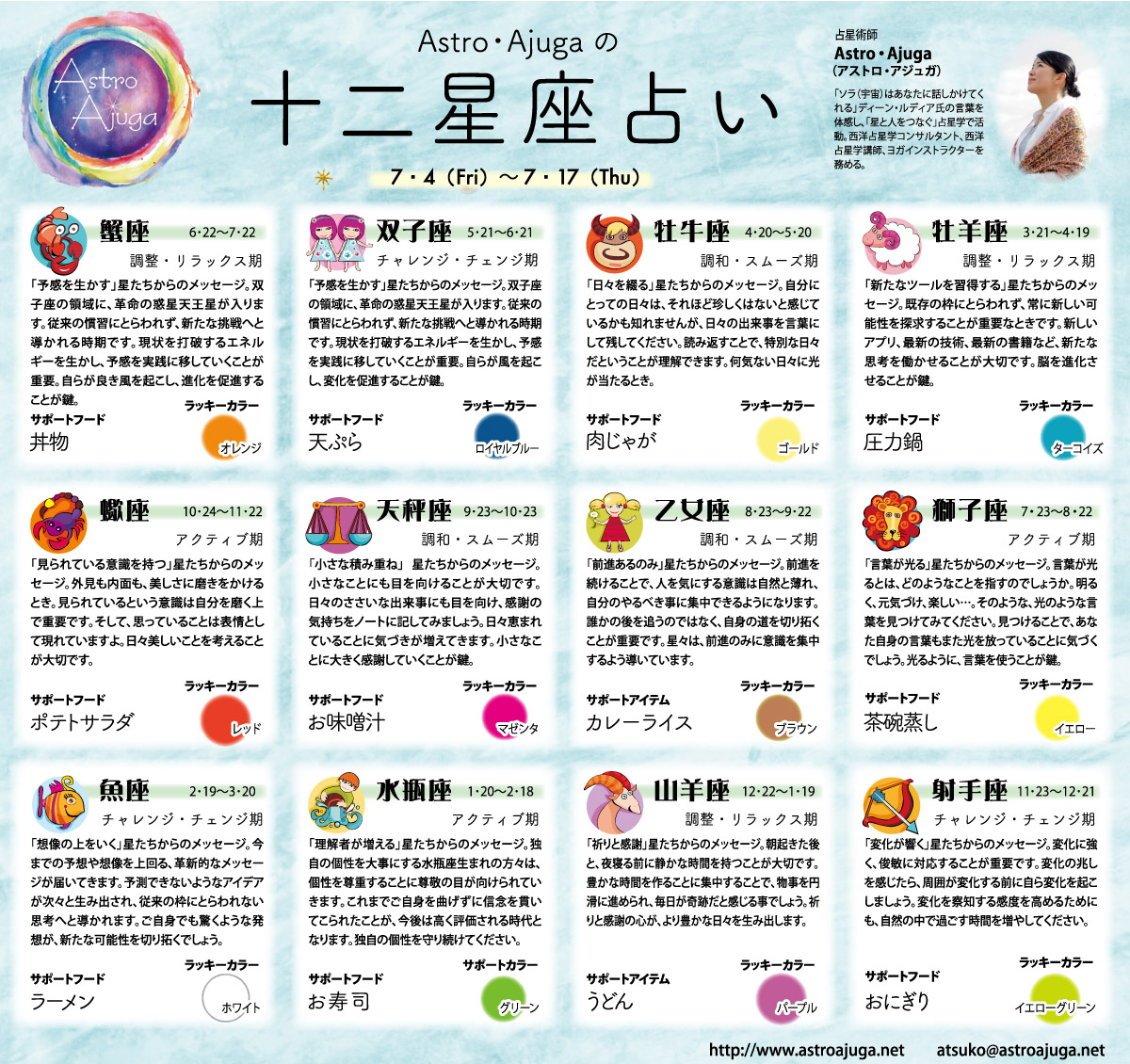 ベイスポ「１２星座占い」の連載（7月4日〜7月17日）