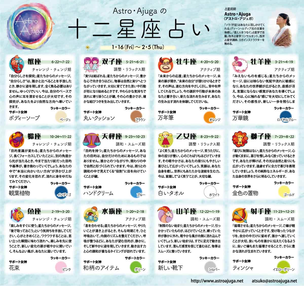 ベイスポ「１２星座占い」の連載（1月16日〜2月5日）