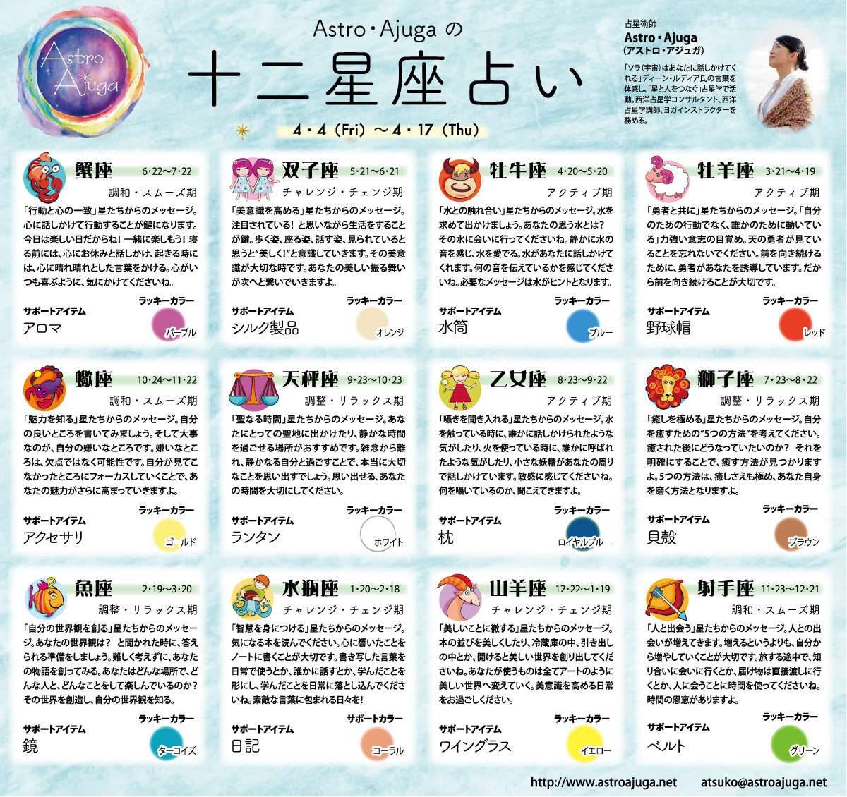 ベイスポ「１２星座占い」の連載（4月4日〜4月17日）
