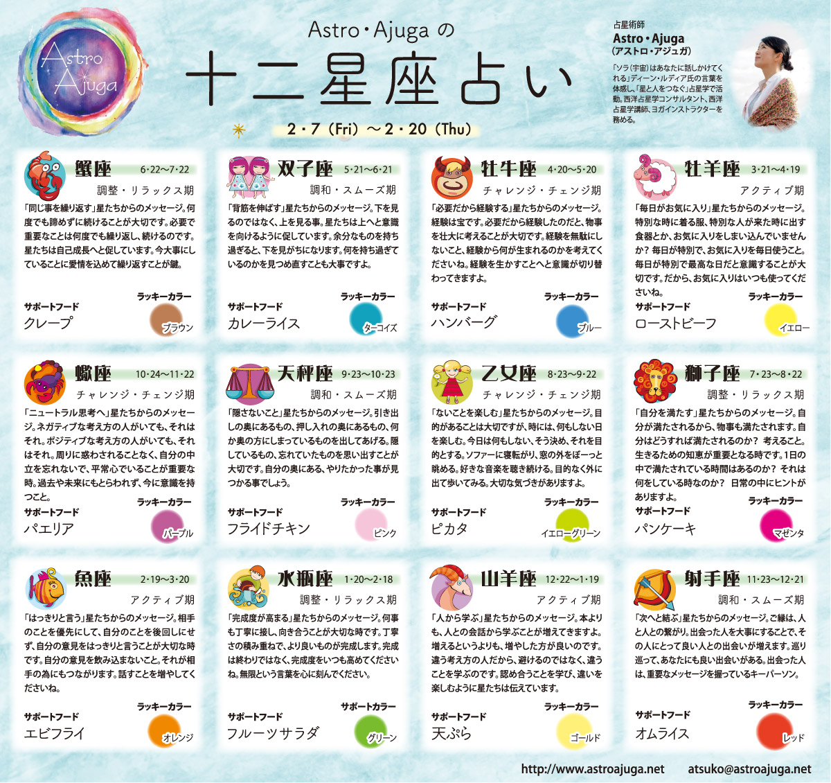 ベイスポ「１２星座占い」の連載（2月7日〜2月20日）