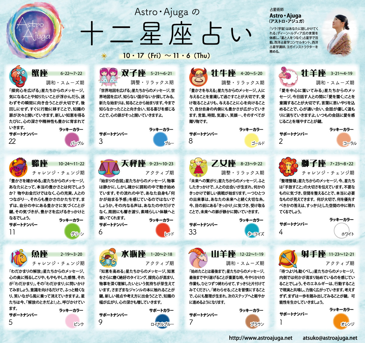 ベイスポ「１２星座占い」の連載（10月17日〜11月6日）