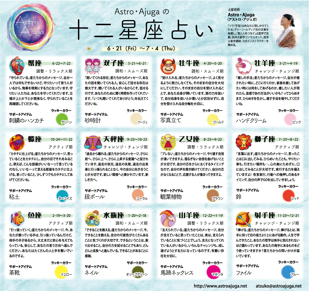 ベイスポ「１２星座占い」の連載（6月21日〜7月4日）