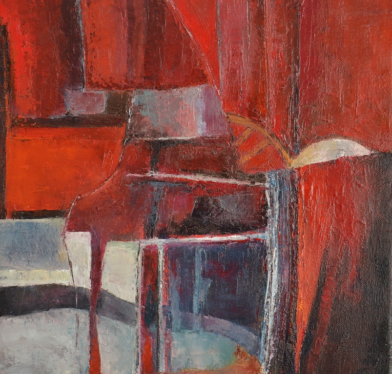 Le rideau rouge 1 - Huile sur toile - 30cmX30cm- Catherine R.Charlemagne