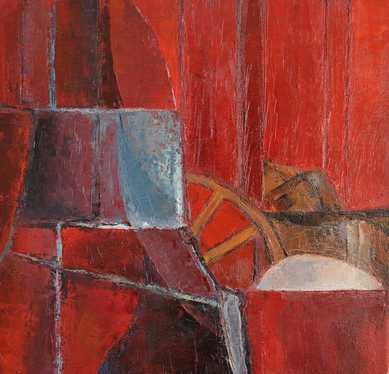 Le rideau rouge 3 - Huile sur toile - 30cmX30cm- Catherine R.Charlemagne