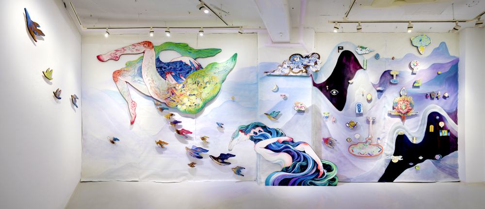 アトラスを開く 約8m x 3.3 m  mineral pigments on wood