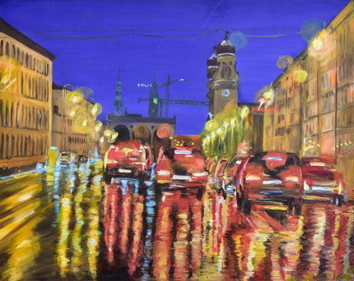 Auf der Ludwigstraße, Acryl auf 3D-Leinwand, 80 x 100 cm, 2024