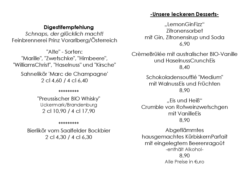 Unsere Dessert- und Digestifkarte