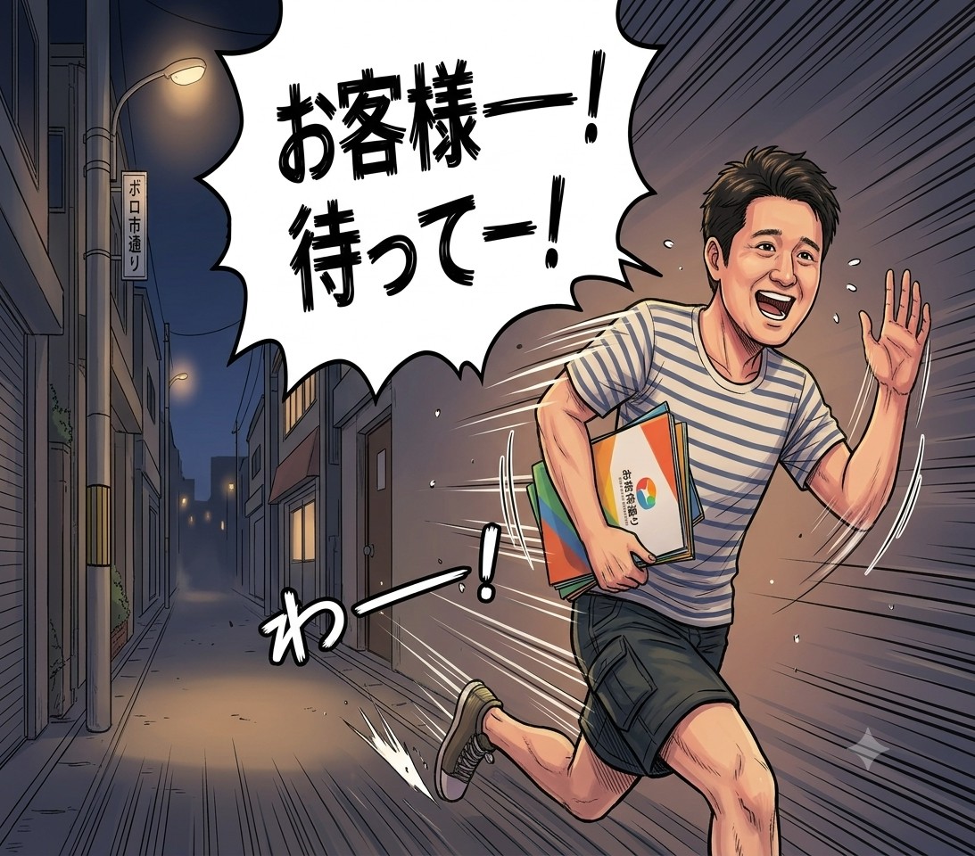 真夜中の訪問者。夜道に響く「お客様ー！」