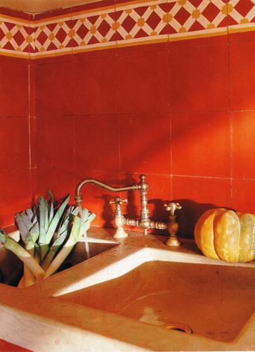 SOUTHERN TILES_Carocim, Zementfliese_Uni-Rot U2_Bordüre: Latti rot-gelb F174, 20x20 cm
