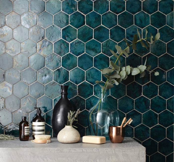 New Terracotta, Hexagon size "S", Mystery Teal Explosion X020