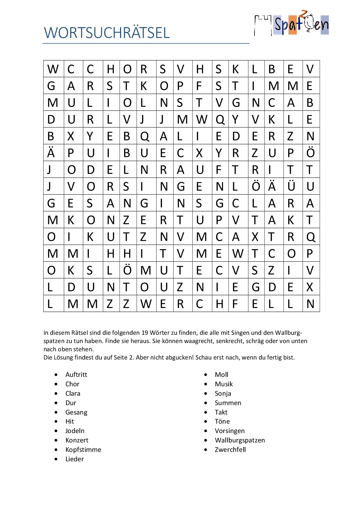 Suche die Wörter - Gesangverein "Sängerlust 1878 Eltmann" e.V.