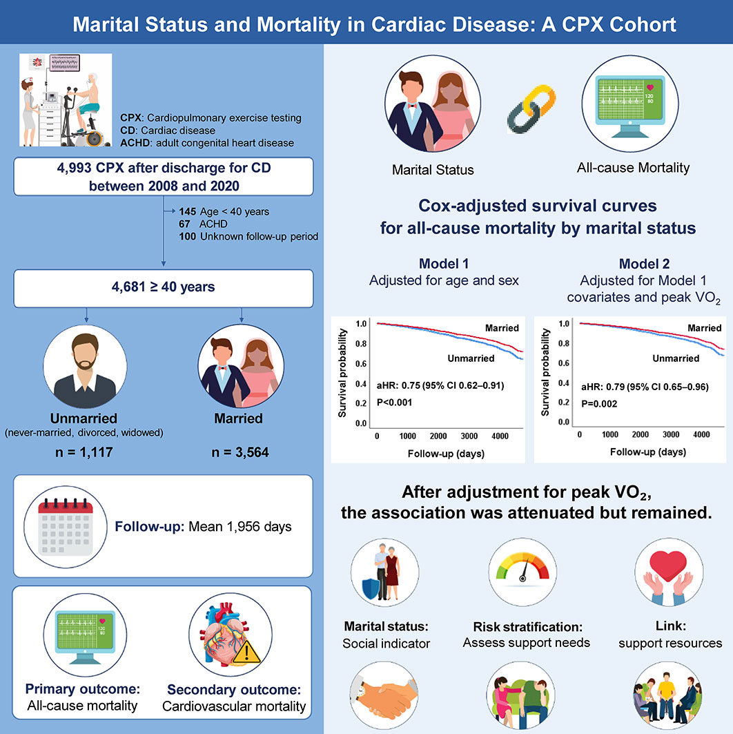 Association between marital status and mortality risk in cardiac disease: a cardiopulmonary exercise testing cohort study