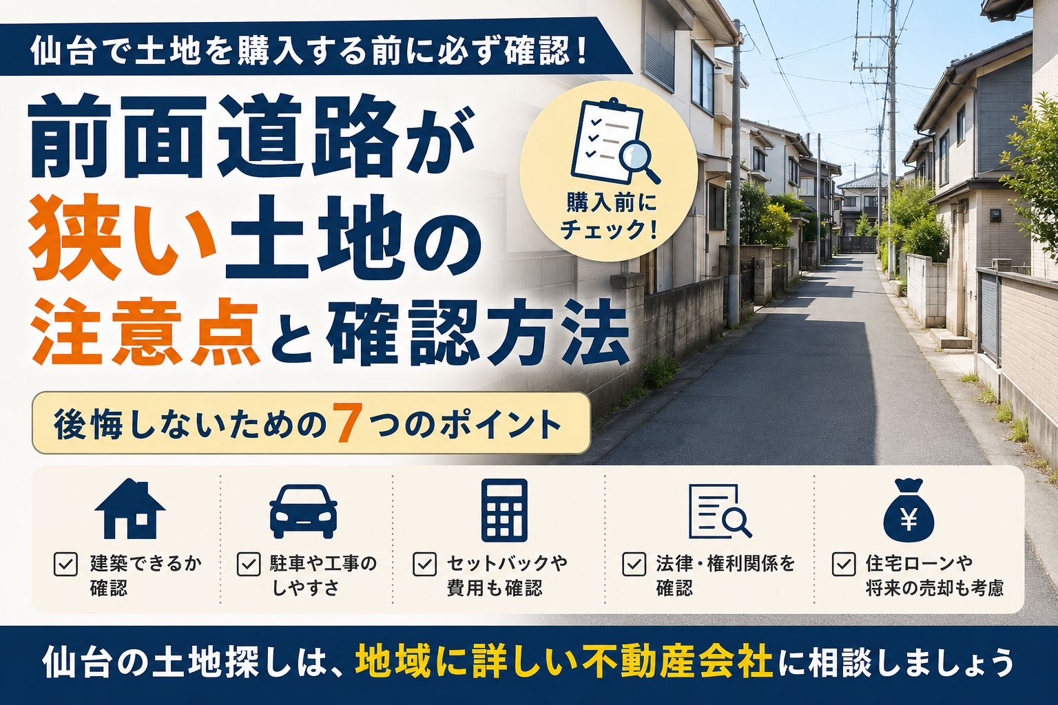 前面道路が狭い土地に家を建てる注意点7選｜仙台のセットバック・駐車対策