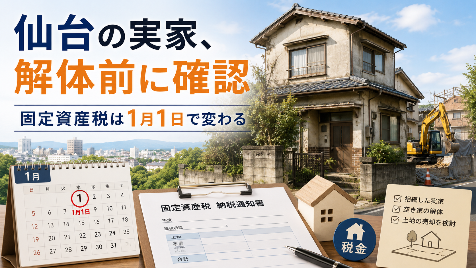 仙台で解体すると固定資産税は上がる？1月1日・更地売却・空き家対策