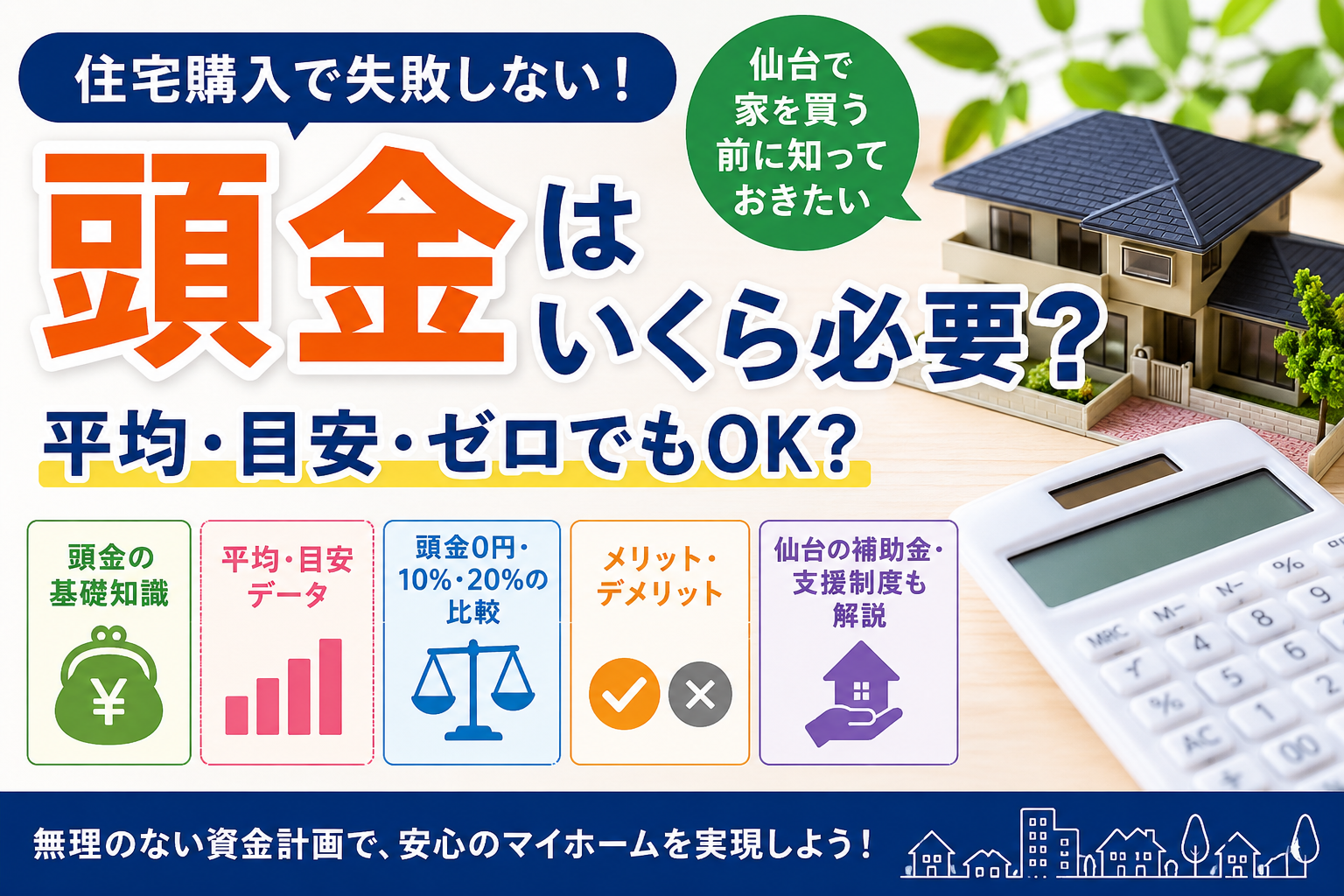 仙台で住宅購入、頭金はいくら必要？0円・10％・20％を比較【2026年版】