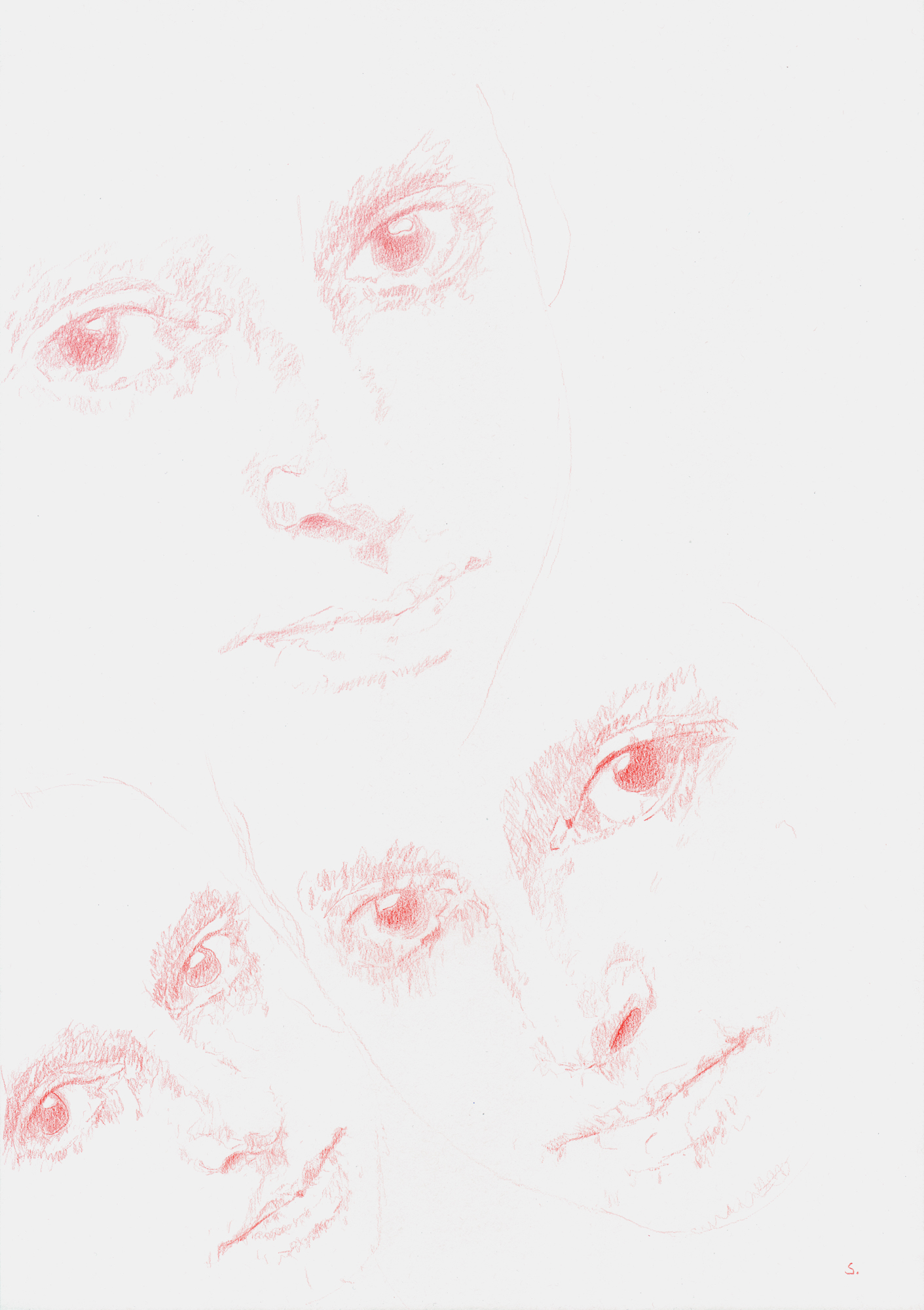 "Maria Luiko, Memorial 01", 2017, Zeichnung auf Büttenpapier, 42 x 29,5cm, Roter Farbstift; ©: Konstanze Sailer