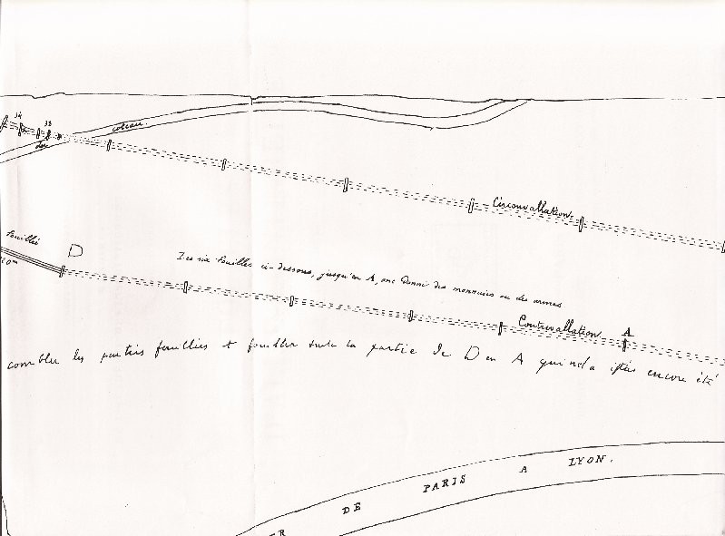 Extrait est du plan du 27 mars 1863 présentant les parties fouillées et non fouillées de la contrevallation dans la plaine de Grésigny