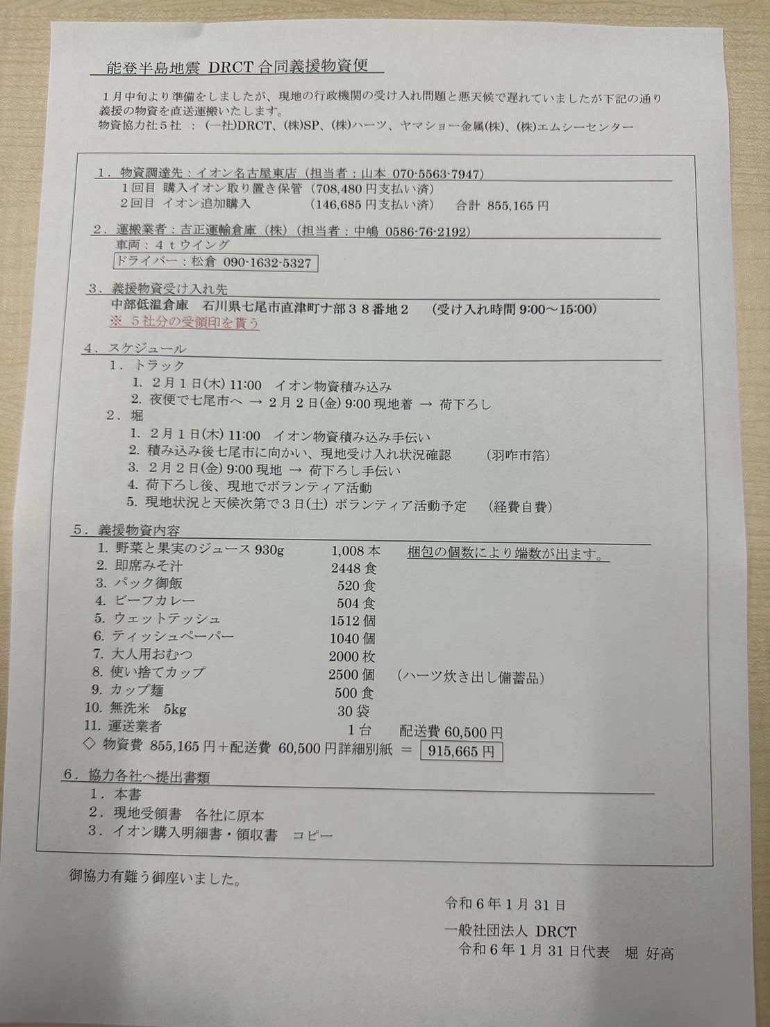 能登半島地震の支援物資応援に参加しました