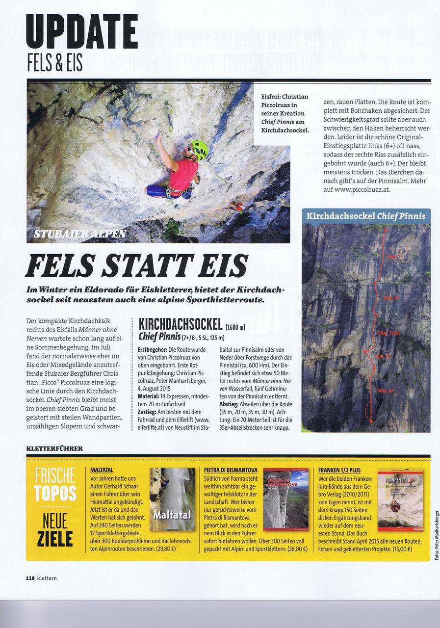 "Chief Pinnis" im KletternMagazinMagazine und Covers Homepage von