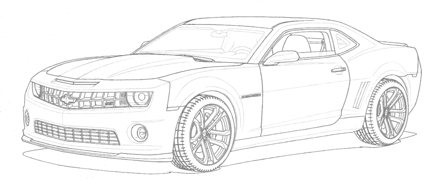 The car is drawn with lead pencil. Only contour lines are done.