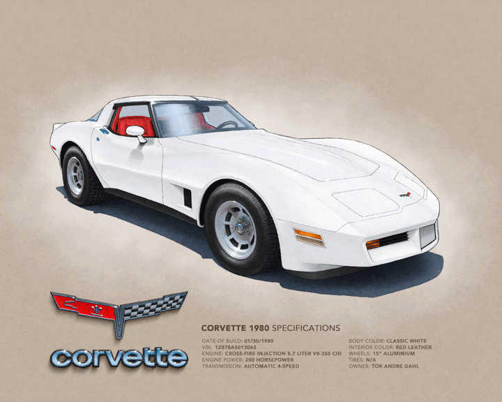 The printed drawing of the 1980-1982 Corvette