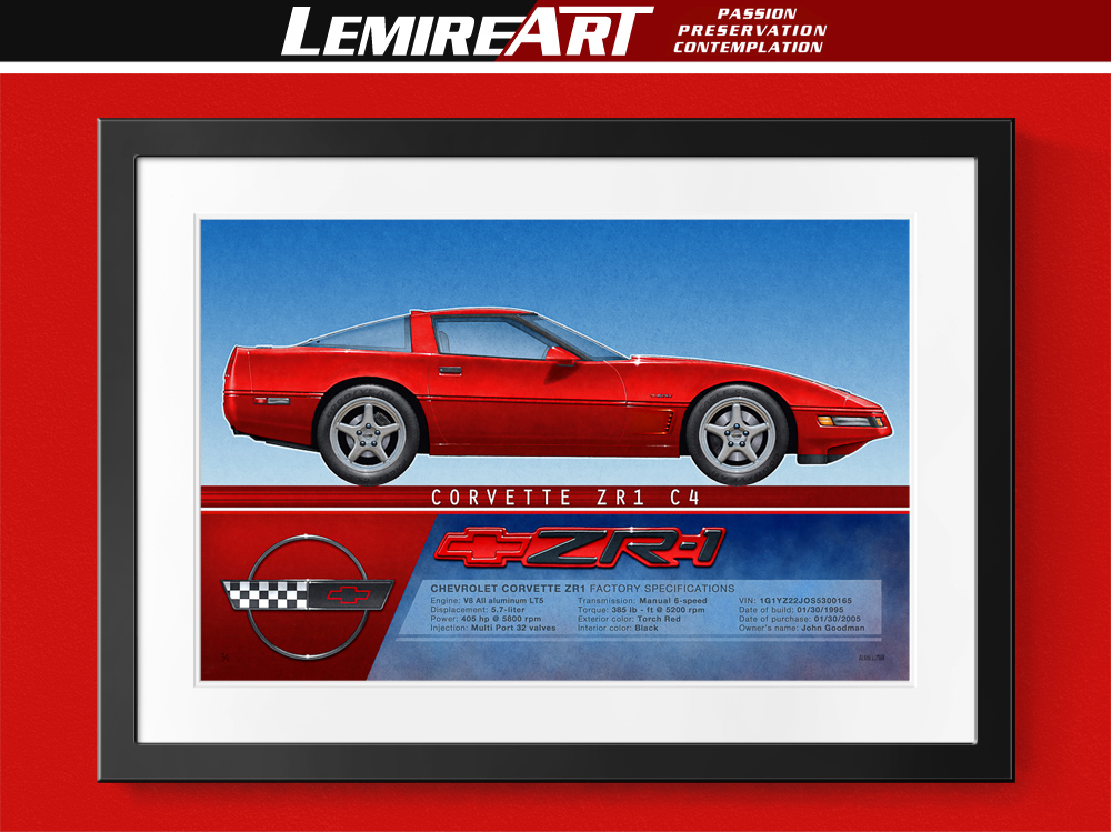 1995 Corvette ZR-1 drawing, 1995 Corvette ZR-1 profile view drawing