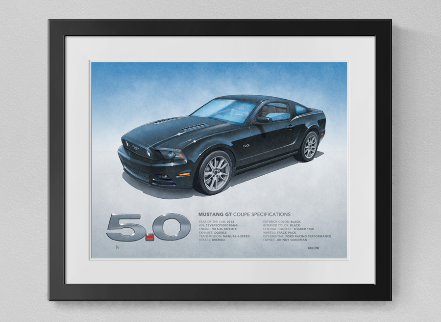 2013 2014 Mustang GT drawing - 3 sizes available