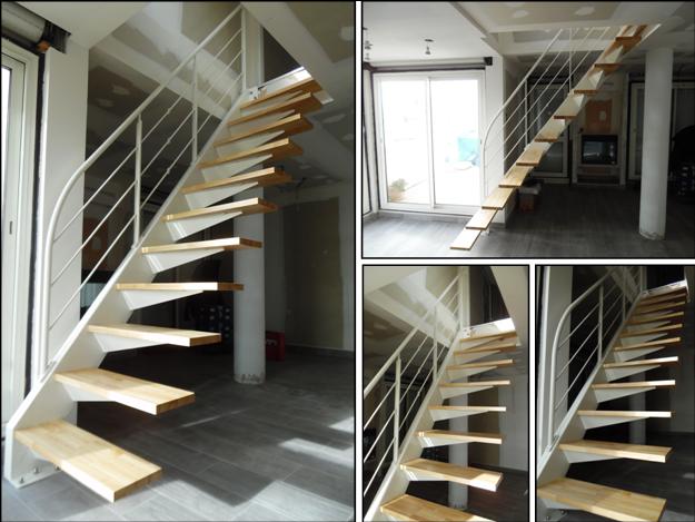 Escalier droit sur console. Marches en Hévéa. La Grande Motte, Hérault (34) Métalu d'Oc