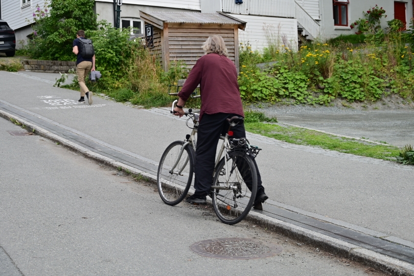 Für mich mit dem schwer bepackten Reiserad nicht machbar: der Fahrradlift in Trondheim hinauf zur Festung