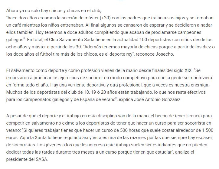 Amplio reportaje acerca del salvamento deportivo y del Club Salvamento Sada