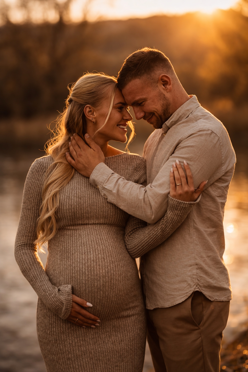 Babybauch Paarshooting bei Sonnenuntergang in Eschwege – natürliche Schwangerschaftsfotografie
