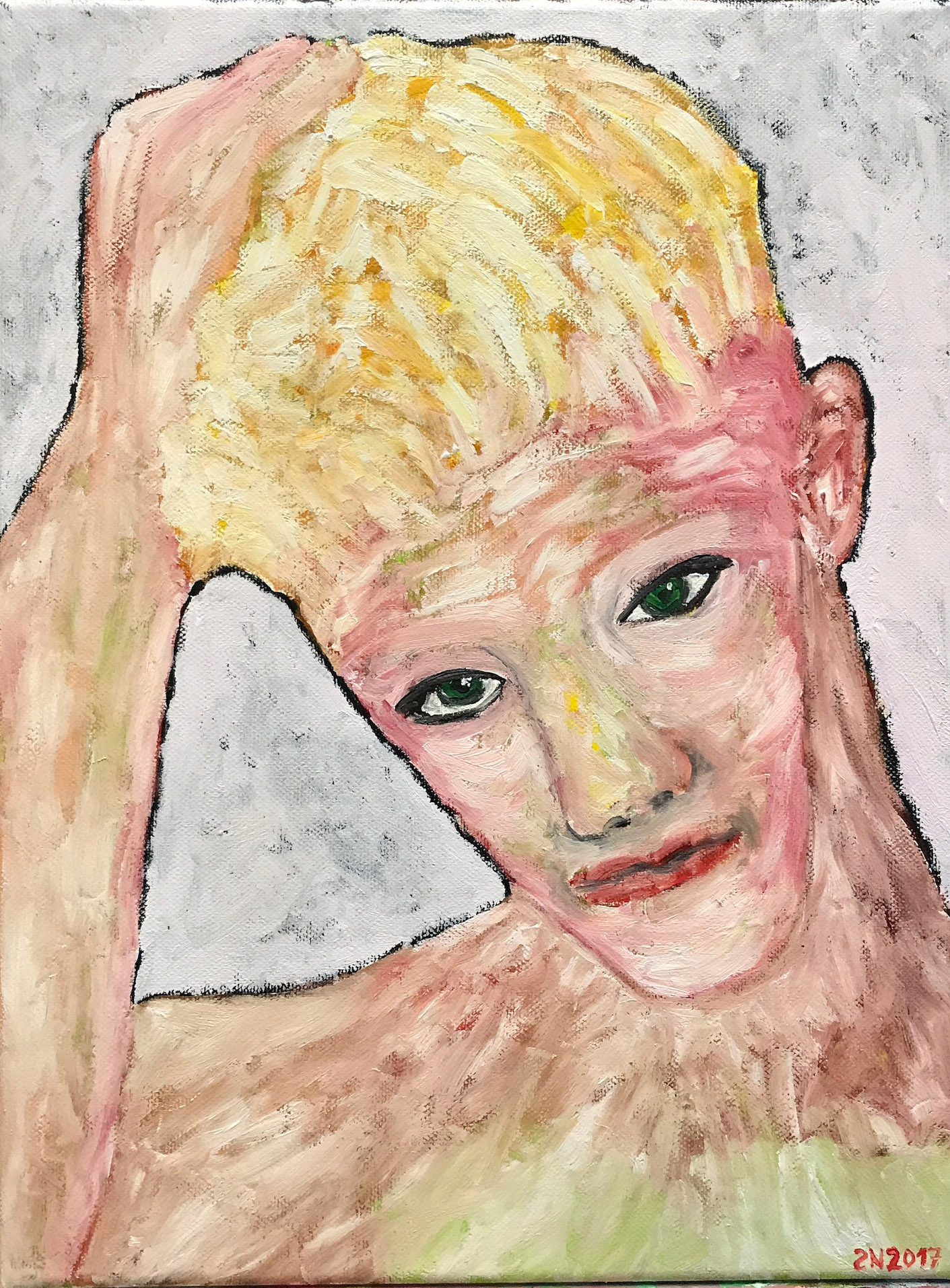 REFLECT WITH GREEN EYES  Oilpainting on canvas grain, ca. 42 x 56 cm