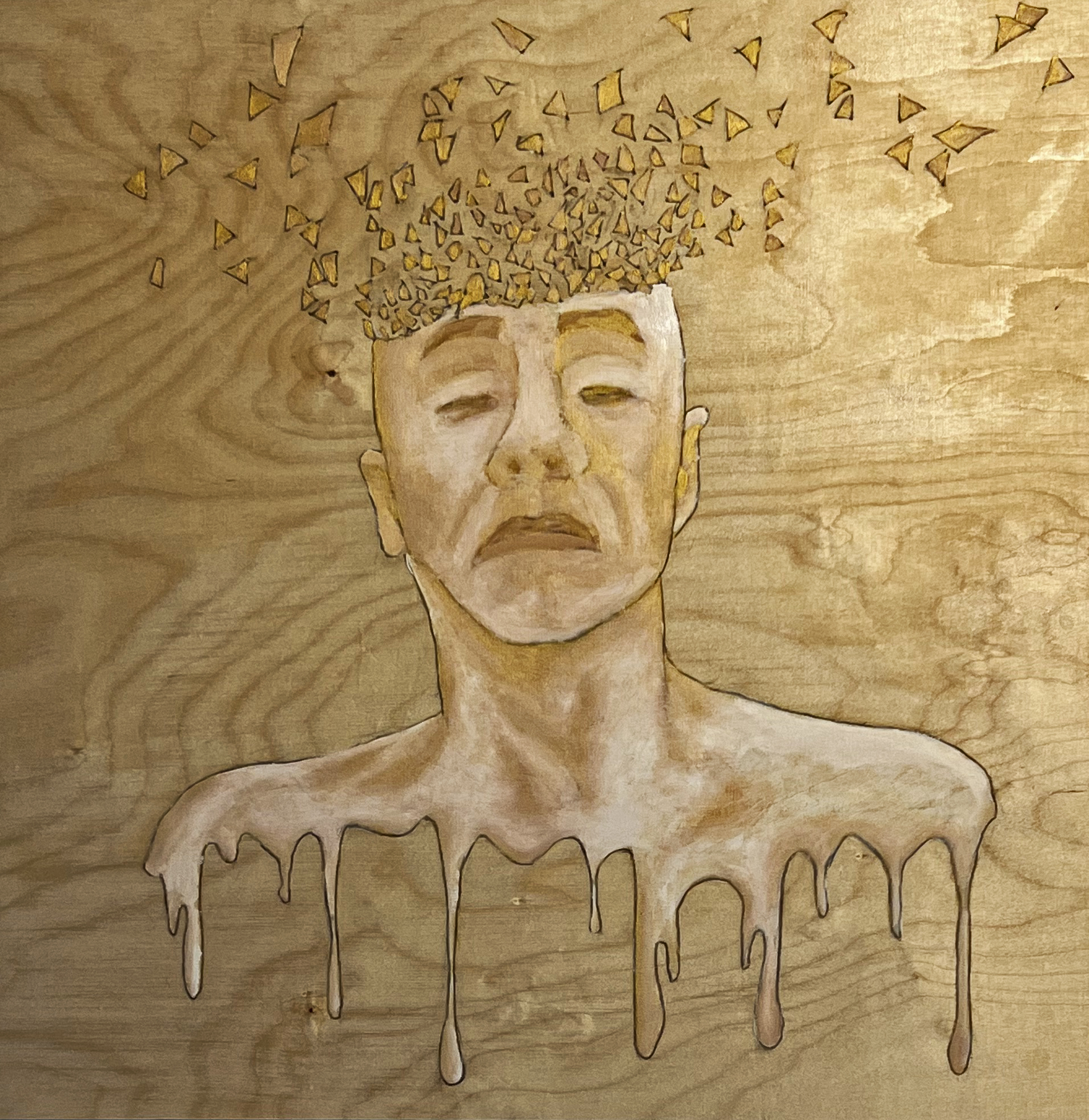 GIDANKU - Selbstportrait auf Sperrholz, mixed Media, ca. 60 x 60 cm