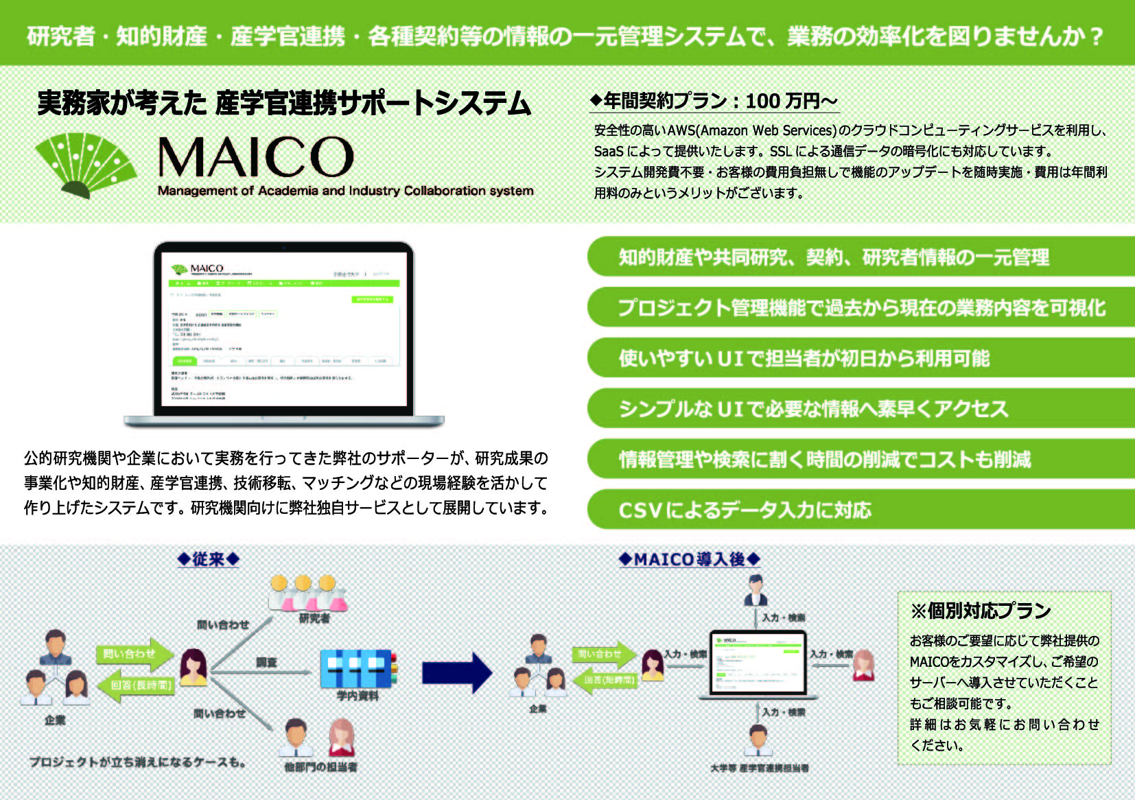 サイエンス・サポーター株式会社様「MAICO」商品パンフレット(DMタイプ)制作