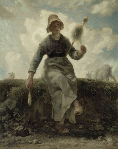 la chevrière auvergnate et son troupeau J.F. Millet, filer la laine pour que la toison se transforme en de belles oeuvres tricotées, crochetées...
