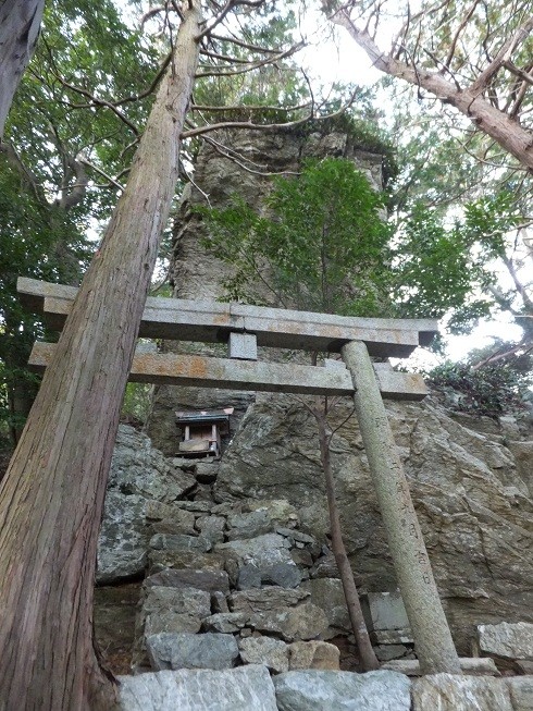 立岩(たていわ)神社。徳島県徳島市多家良町立岩。阿波國勝浦郡。祭神は物部氏族として降臨した天津麻羅。巨大な屹立した男根型の大岩をご神体とする。(2011年12月11日撮影)