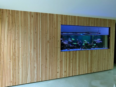 mur et habillage aquarium en carrelets de 30x30