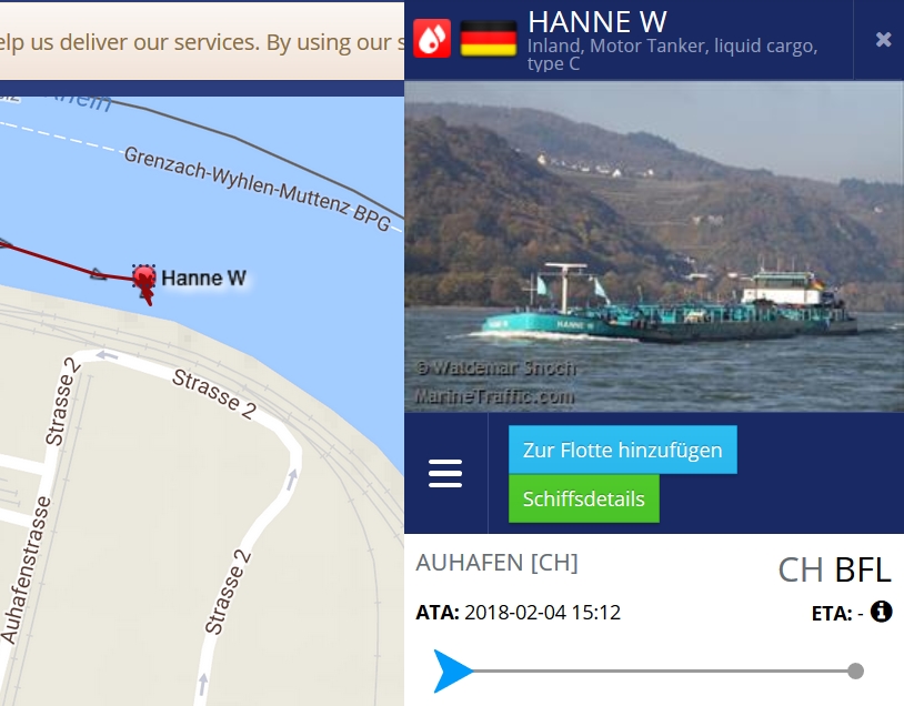 Hey, das Internet ist voll cool: man kann genau nachschauen, wo ein Schiff sich gerade befindet. Die Hanne W ist im Auhafen :-)