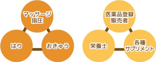 按摩マッサージ指圧師。鍼灸師・柔道整復師・医薬品登録販売者・漢方・各種サプリメント取扱