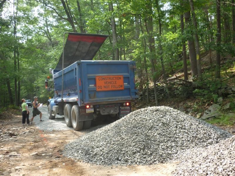 fixing of the road with lots of gravel