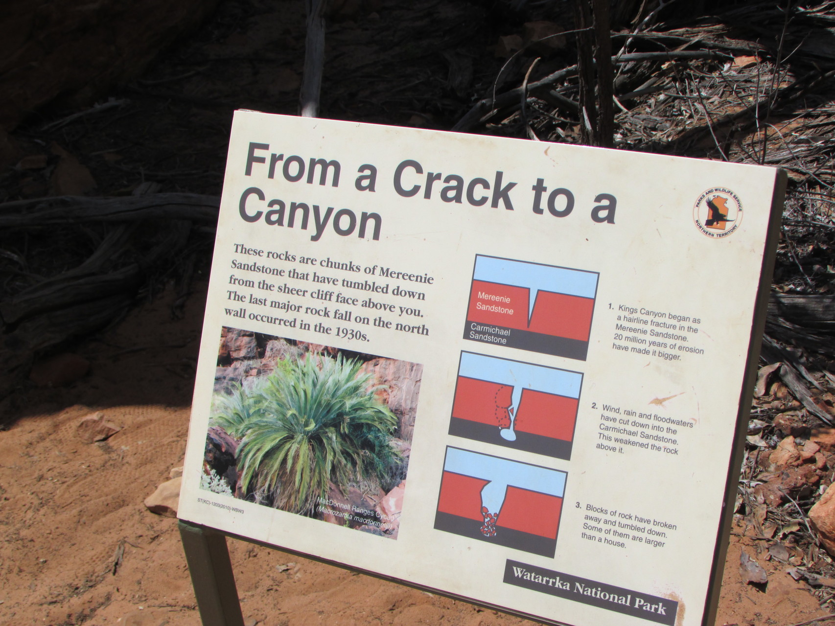 n°5: Le panneaux expliquant la création d'un Canyon (et qui vous apprendra au passage que les Grands Canyons aux Etats-Unis ne sont pas à strictement parler des Canyons mais des gorges... Le Kings Canyon australien est un véritable Canyon lui)