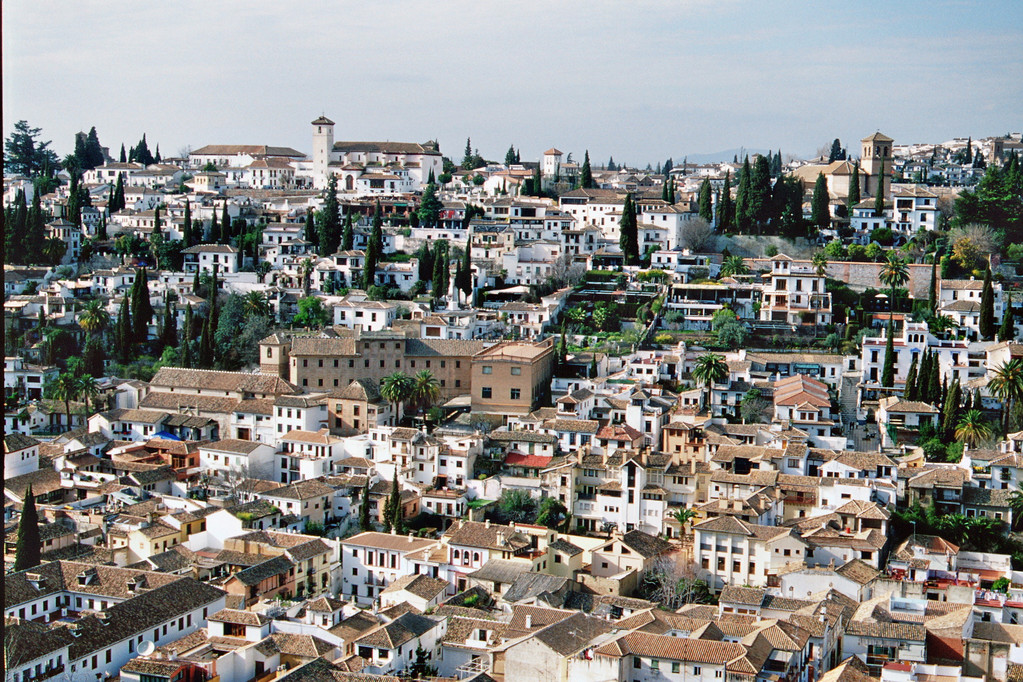 Granada, Blick von der Alhambra auf den Sacromonte